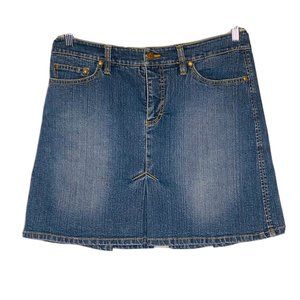 A Line Jean Pleated Mini Skirt 8 Denim